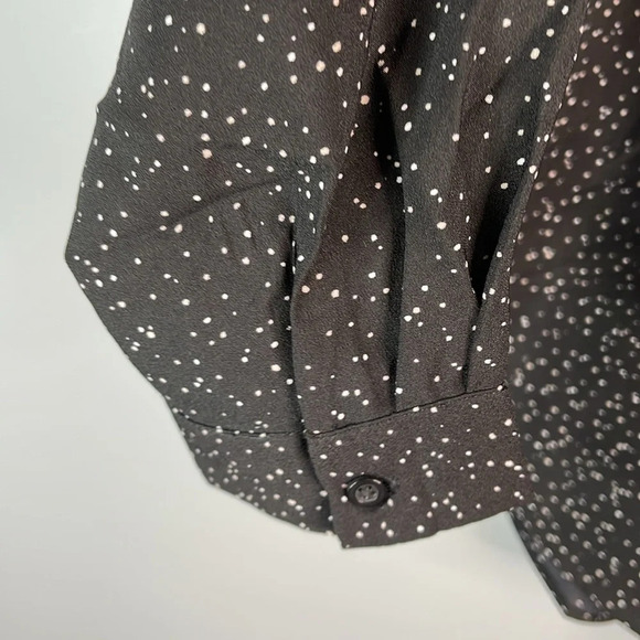 HILARY RADLEY NWOT Black White Speckled Long Sleeve Blouse Half Button V-Neck L - Picture 6 of 12